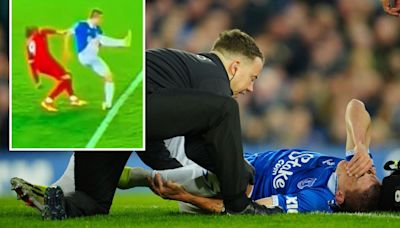 Fans stunned as 'cyborg' Mykolenko stays on after ankle bends vs Liverpool