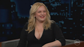 Elisabeth Moss debuts surprise first pregnancy on Jimmy Kimmel talk show