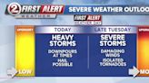 TUESDAY IS A FIRST ALERT WEATHER DAY FOR STRONG TO SEVERE STORMS