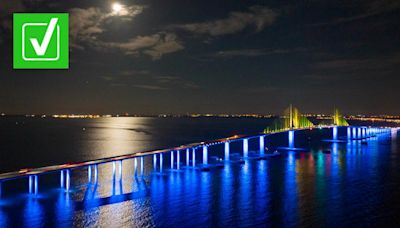 Yes, Florida’s DOT decided bridges will only display red, white and blue lights this summer