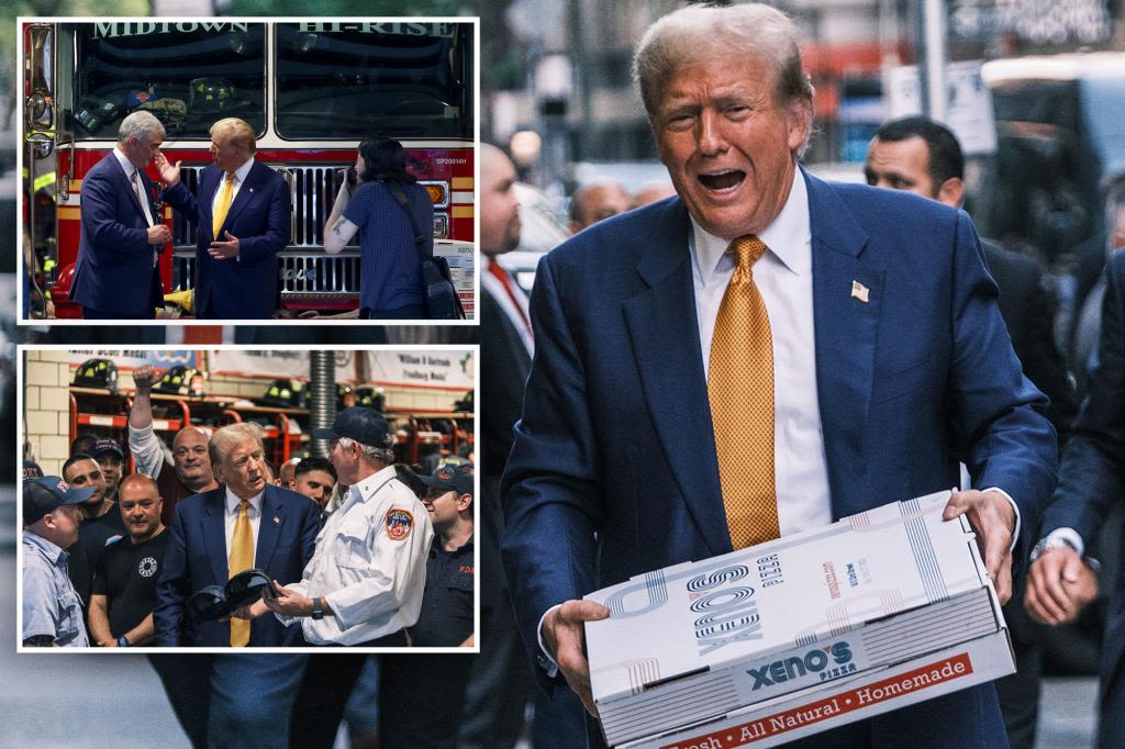 Trump, bearing pizzas, met with cheers at Manhattan FDNY firehouse