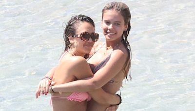 Jessica Alba suns herself in a pink bikini on private beach in Mykonos