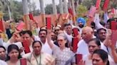 INDIA bloc MPs march together as show of strength ahead of first session of 18th Lok Sabha