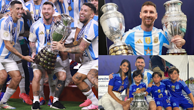 ‘One more!’ - Record-breaking Lionel Messi enjoys trophy win No.45 as wife Antonela & three sons join in with Argentina’s Copa America celebrations | Goal.com English Bahrain