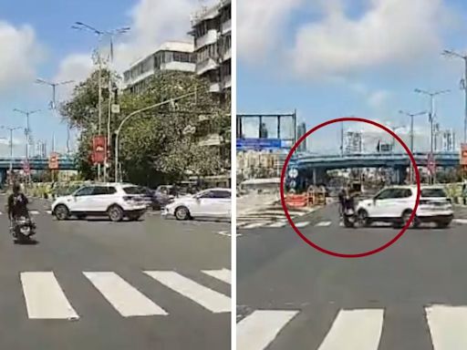 Mumbai Accident: Dashcam Video Shows High-Speed Crash At Marine Drive As 2-Wheeler Dashes Into Hyundai Creta After Jumping...