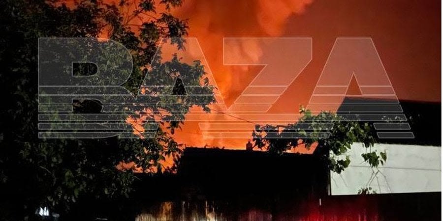Fire erupts after several drones strike oil depot in Russia's Krasnodar Krai - video