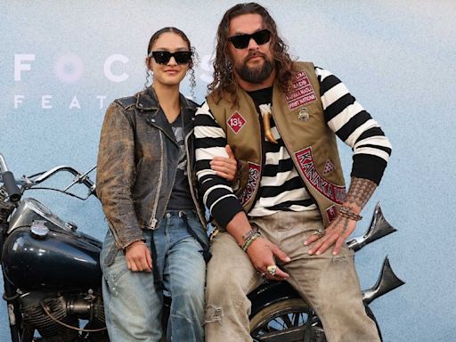 Jason Momoa & Daughter Arrive on Motorcycle to 'Bikeriders' Premiere