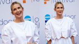 Kelly Rutherford Puts Coquette Spin on Minimalism in Cropped Blouse and Matching Tiered Midi Skirt at Outdoor Film Festival