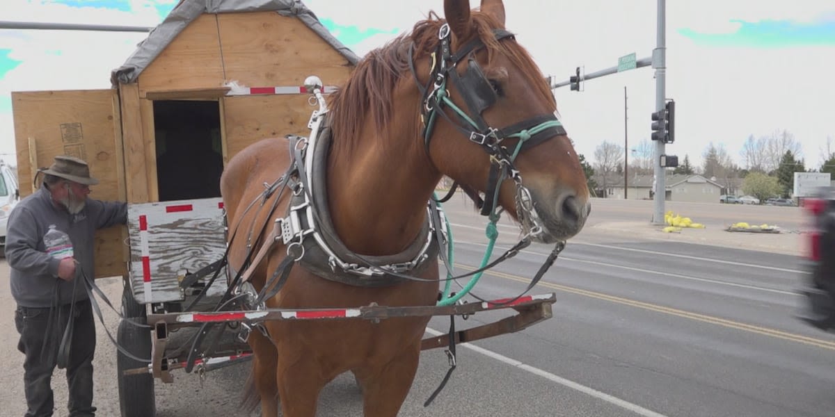 Lee the Horselogger makes his way through Cheyenne on his way to Boston