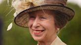 Princess Anne is prim and poised in embroidered column dress and feathers