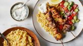 Air fryer Turkish chicken kebabs with orzo pilaf recipe