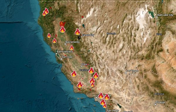 California wildfire map shows where state's 18 fires are burning