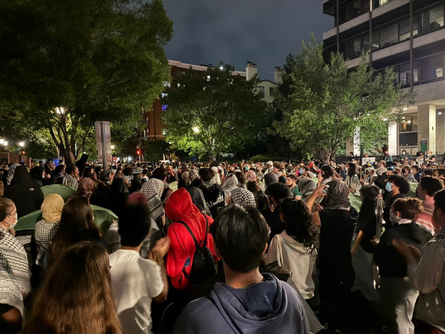 Pro-Palestine protesters return to George Washington University day after police break up encampment