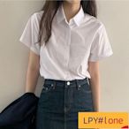 女生襯衫 夏季polo領白色短袖雪紡襯衫【LPY#lone】