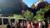 Taking the shuttle at Zion National Park