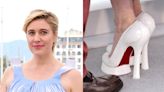 Greta Gerwig Lives Margiela Fantasy in White Louboutin Tabi Pumps at Cannes Film Festival 2024