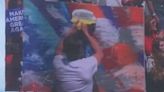 Artist Furiously Painting US Flag at Trump Rally Begins Peeling Middle of Work, Crowd Goes Wild When...