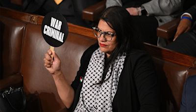 Rashida Tlaib ripped for holding 'war criminal' sign during Netanyahu’s speech: 'Absolute disgrace'