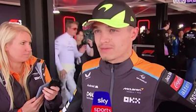 Distraught Lando Norris' interview crashed by stars filming 'fake interviews'