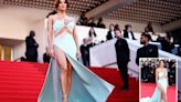 Eva Longoria shows off toned legs in mint gown with revealing split at Cannes