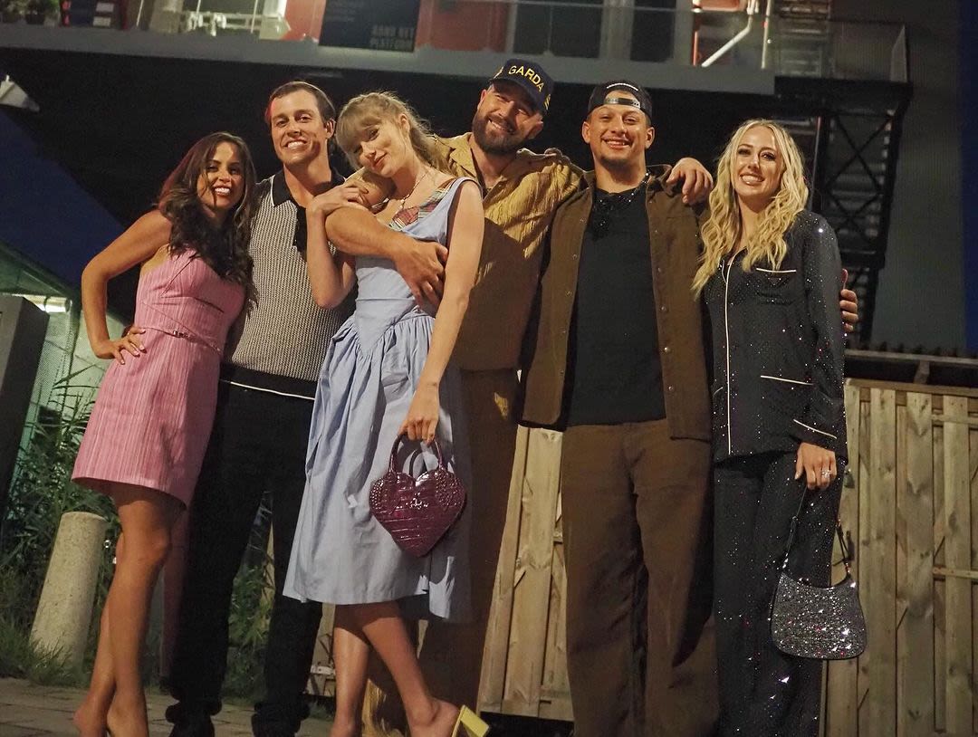 Travis Kelce Wraps an Arm Around Taylor Swift as They Hang With Patrick, Brittany Mahomes in Europe