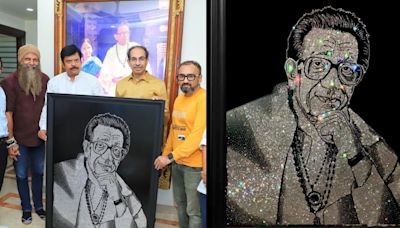 Mumbai: Shiv Sena (UBT) Chief Uddhav Thackeray Receives Diamond-Encrusted Portrait of Balasaheb Thackeray