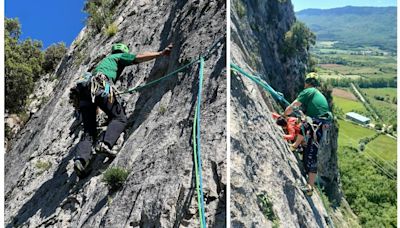 Rescatada una pareja de escaladores enriscados a 60 metros de altura en la pared de Aitzondo en Uharte Arakil