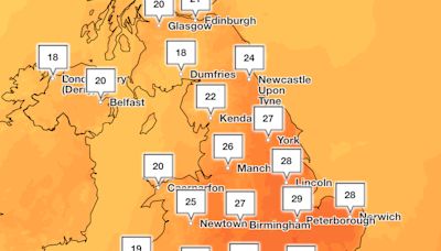 Maps show where in the UK temperatures will soar to 30C this week