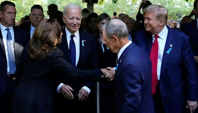 Harris and Trump shake hands at New York 9/11 remembrance ceremony on 23rd anniversary of attacks