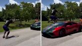 Uno de los streamers más conocidos del mundo salta un Lamborghini de ‘Cristiano’ a toda velocidad