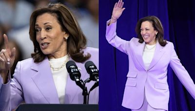 Kamala Harris Recycles Lilac Suit and Irene Neuwirth Pearls for Las Vegas Campaign Rally