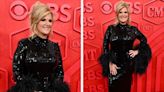 Trisha Yearwood Makes a Dramatic Statement in Feathered Sleeves and Sequins for CMT Music Awards 2024 Red Carpet