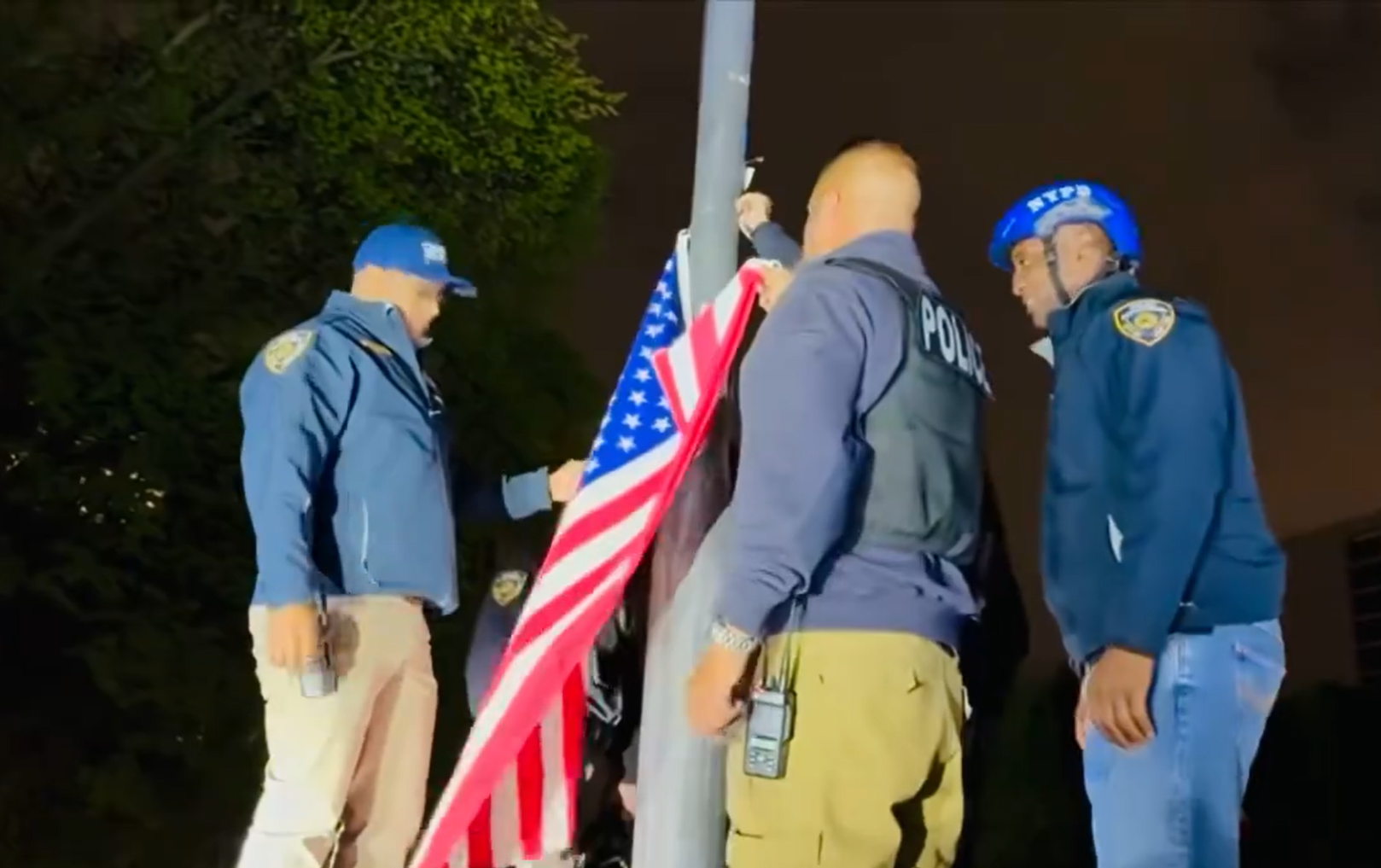 Video: NYPD officers remove Palestinian flag hoisted during protest, raise American flag