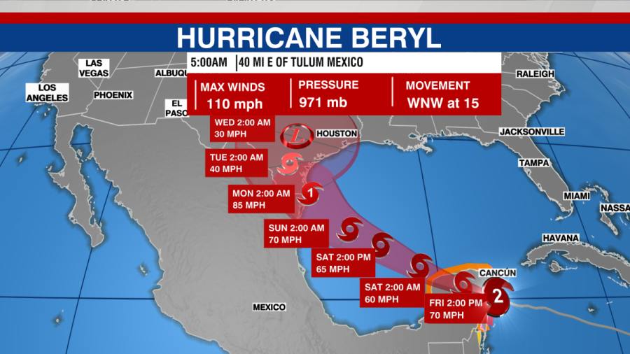 Hurricane Beryl weakens to Category 2, may hit Texas by end of weekend