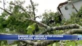 Uprooted trees fall onto properties in Flatwoods, Ky.