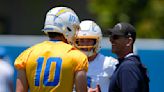 Jim Harbaugh can't stop giving salutes to QB Justin Herbert at Camp Pendleton