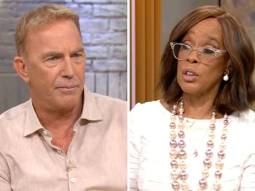 Gayle King awkwardly asks Kevin Costner to address 'Yellowstone' tension with Taylor Sheridan, saying the two men are "playing a game of 'whose is bigger'"