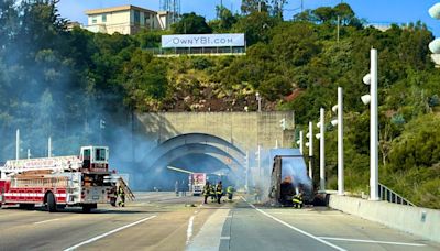 Big rig fire on Bay Bridge backing up traffic