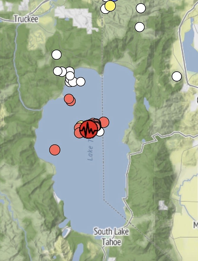 Two-score temblors rattle middle of Lake Tahoe