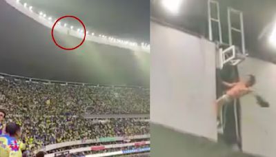 VIDEO: ¡Aficionado de América celebra título en las lámparas del Estadio Azteca!