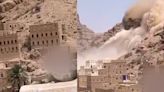 Video: Yemen rockslide narrowly misses houses