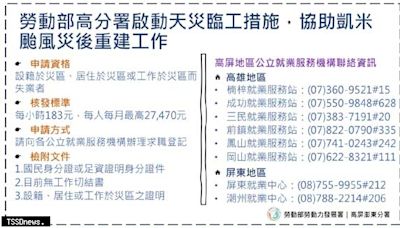 勞動部高分署啟動天災臨工措施 協助凱米颱風災後重建