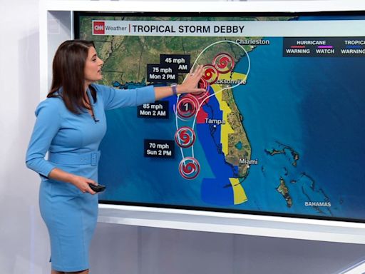 Tropical Storm Debby expected to rapidly strengthen to a Category 1 hurricane and could bring historic rainfall to Southeast