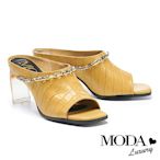 拖鞋 MODA Luxury 復古時尚鱷魚紋真皮高跟拖鞋－黃