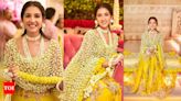 Rhea Kapoor calls Radhika Merchant ‘luminous’ as her Haldi look with real flower dupatta leaves fashionistas in awe - See photos | - Times of India