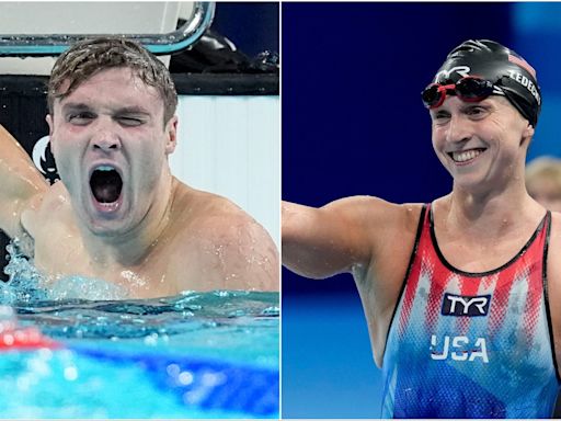 Katie Ledecky was so animated cheering with her cowbell as Bobby Finke won the 1,500m freestyle Olympic gold