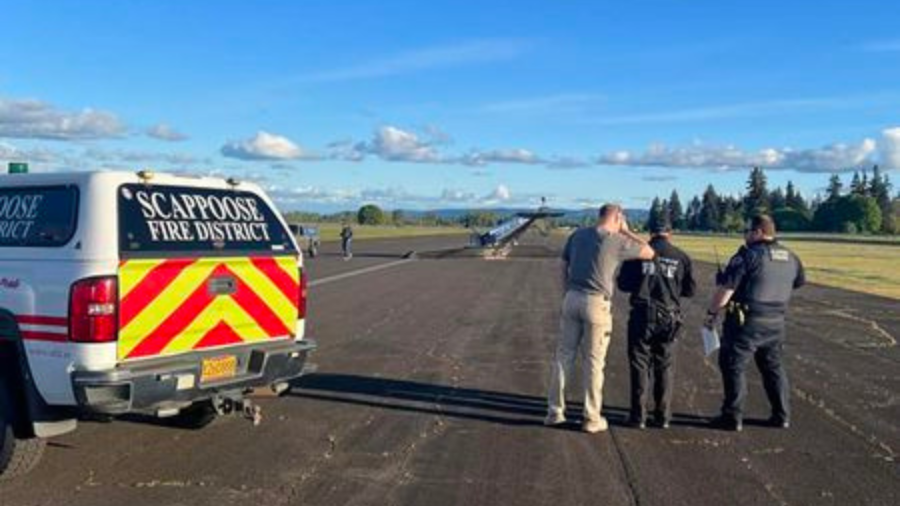 Pilot unharmed as small plane crashes into runway at Scappoose Airport