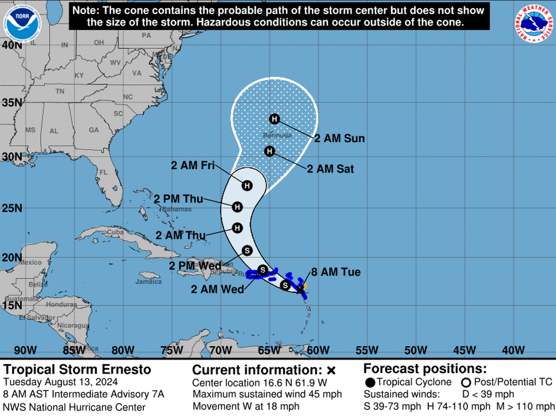 When will Puerto Rico, Virgin Islands feel Tropical Storm Ernesto? Follow the track