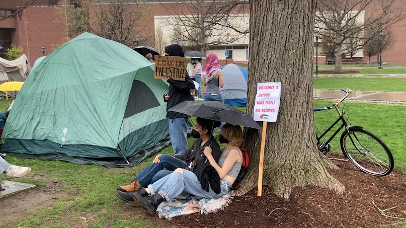 UVM and Middlebury College students build encampments to protest war in Gaza