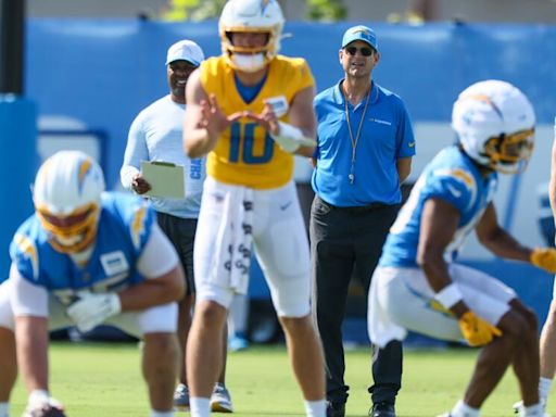 Plaschke: Jim Harbaugh's Chargers camp debut is wacky, wonderful and like a rebirth